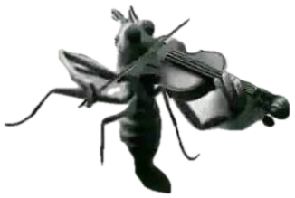 A mosquito playing a tiny violin next to a human ear, the world's smallest violin sticker