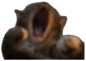 Blurry cat yawning wide with a row of 'AAAAAAAAAA' above its head sticker