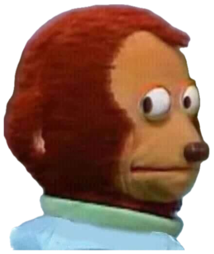 The monkey puppet glancing awkwardly to the side sticker
