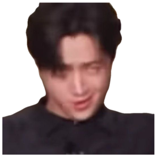 Dark-haired man in black shirt with a sly, self-satisfied smirk looking downward sticker