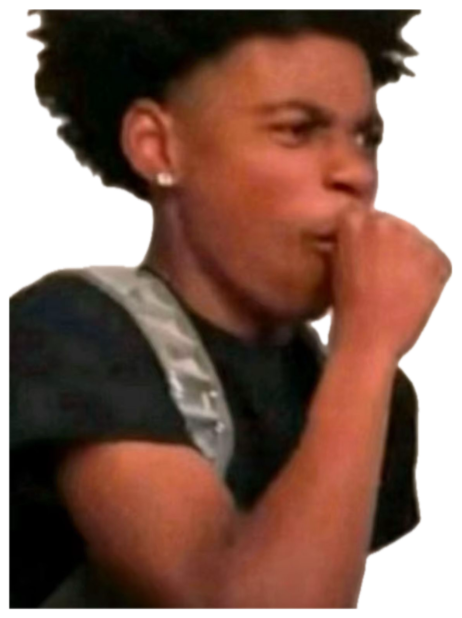 Guy with an afro pressing a fist to his mouth, trying hard to hold something in sticker