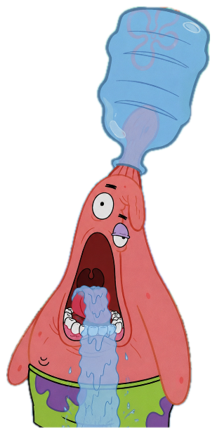 Patrick Star screaming with mouth wide open as a water jug pours down his throat sticker