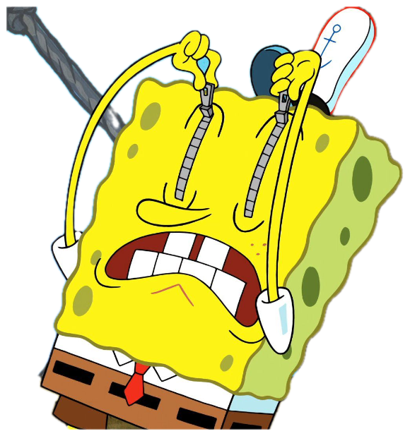 SpongeBob unzipping his own face in anguish, eyes and teeth everywhere sticker
