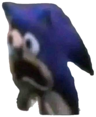 Sonic the Hedgehog plushie or figurine with a horrified wide-open mouth expression sticker