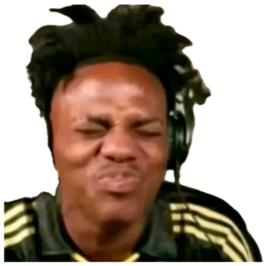 Man wearing headphones squeezing his eyes shut with a deep cringe-grimace face sticker