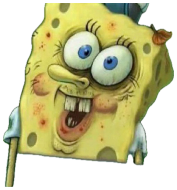 Crazed SpongeBob screaming with wild eyes captioned 'through moments of chopness he still smiles' sticker