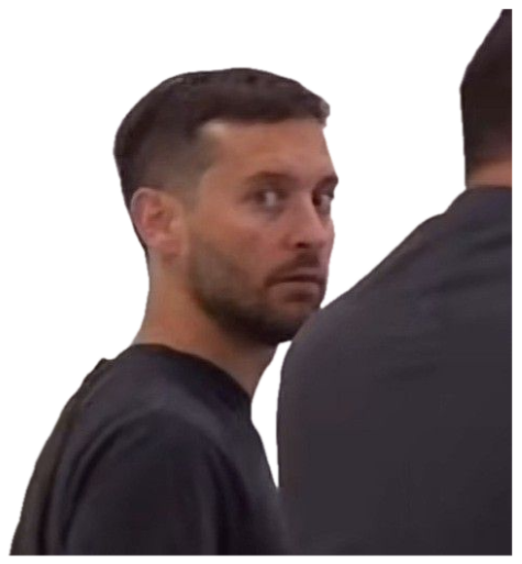 Man glancing back over his shoulder with a wary side-eye sticker