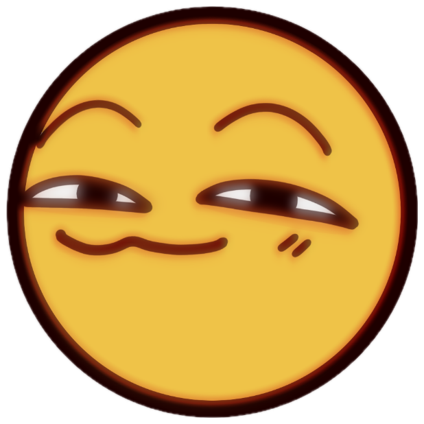 Yellow emoji face with heavy-lidded eyes and a sly, smug little smirk sticker