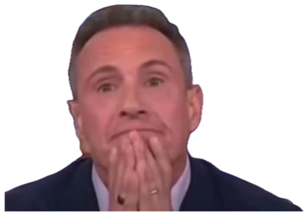Man at a news desk pressing both hands to his face in visible distress sticker