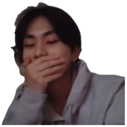 K-pop guy covering his mouth laughing, captioned 'its so peak...' sticker
