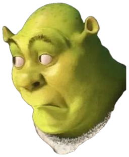 Shrek staring with unsettling white blank eyes and a slightly worried grimace sticker