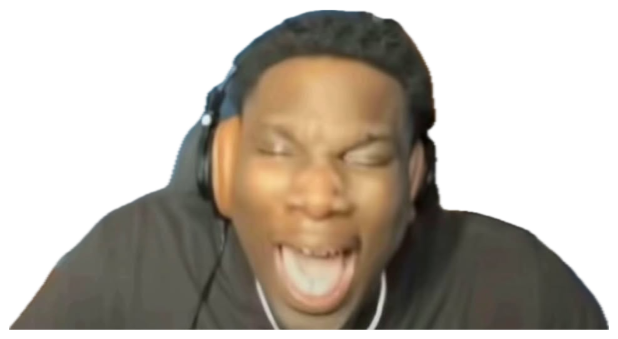 Guy in headphones cracking up mid-stream with his mouth wide open sticker