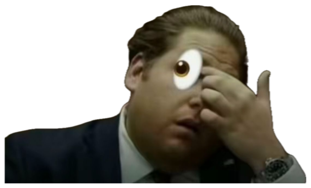 Man holding a cartoon googly eye over his own eye, staring in wide-eyed disbelief sticker