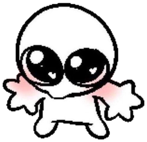 Tiny cartoon alien creature with big eyes and pink cheeks looking cute and eager sticker