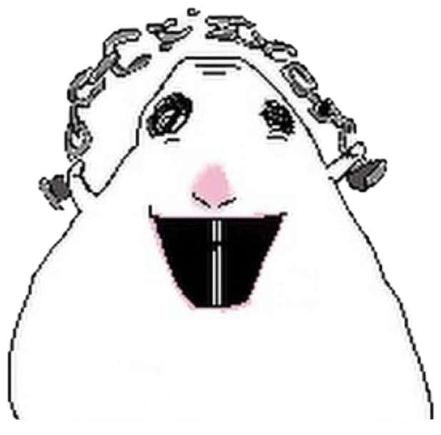 Same cartoon chain-wearing guinea pig character grinning widely with a big smile sticker