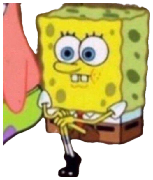 SpongeBob wringing his hands with a tense, nervous grimace next to Patrick sticker