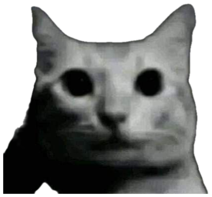 Grainy black-and-white cat with hollow black eyes giving a dead-eyed blank stare sticker