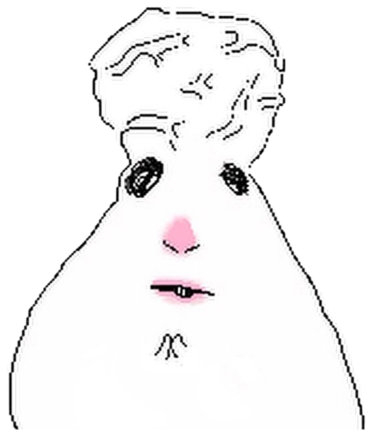 Blob face with slicked hair and pinched lips giving a flat, judgy stare sticker