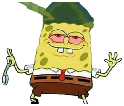 SpongeBob with red half-lidded eyes and a blissed-out grin sticker