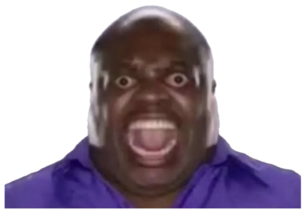 Bald man in a purple shirt screaming with wide eyes and mouth fully open sticker