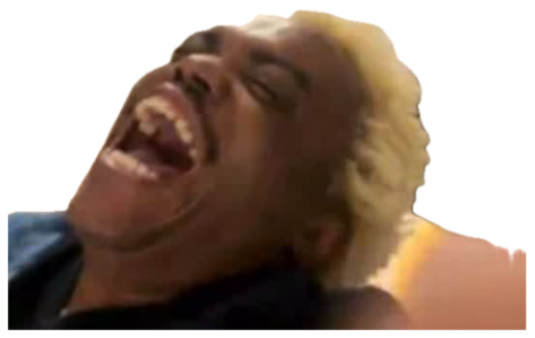 Person with blonde hair thrown back in a full-body ugly laugh sticker