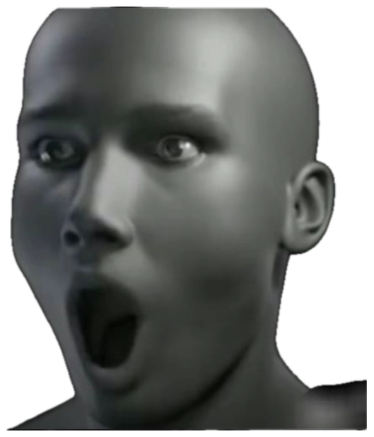 Gray 3D rendered head with mouth open in a stunned, wide-eyed gasp sticker