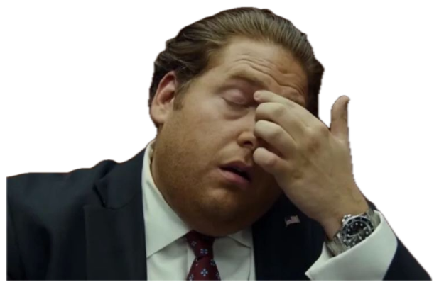 Man in a suit pinching the bridge of his nose in exhausted disbelief sticker