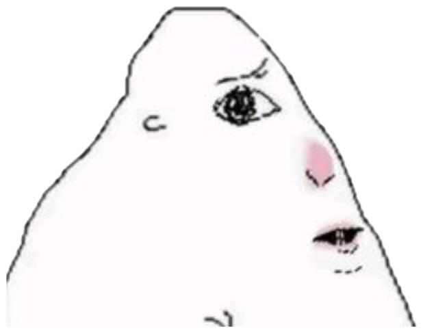 Crude cartoon of an upside-down blushing face looking nervous and sheepish sticker