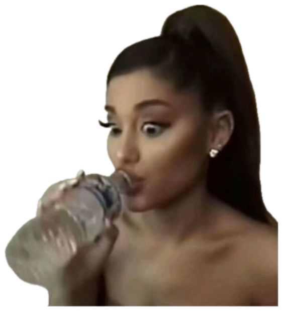 Woman with a high ponytail drinking water and looking startled mid-sip sticker