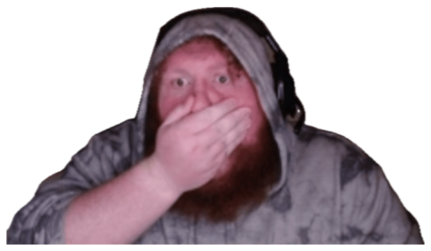 Hooded gamer with a headset covering his mouth, wide-eyed and stunned sticker