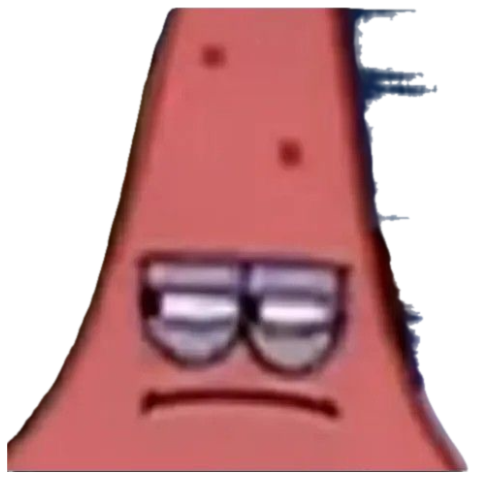 Patrick Star with heavy-lidded eyes and a smug, unbothered frown sticker