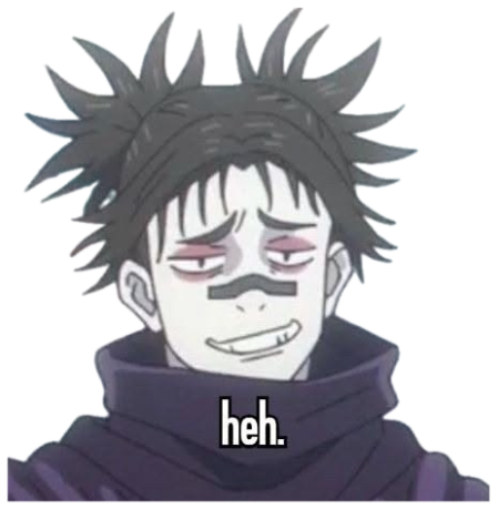 Anime character with tired eyes and a smug smirk captioned 'heh.' sticker