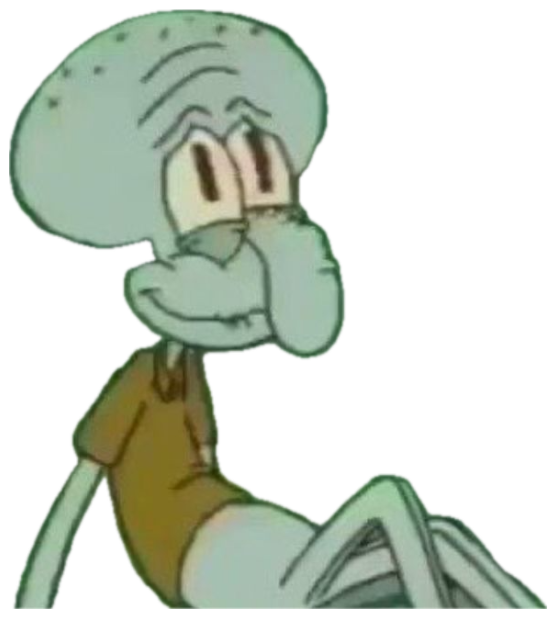 Squidward sitting and resting his face on his hand with a smug self-satisfied smirk sticker