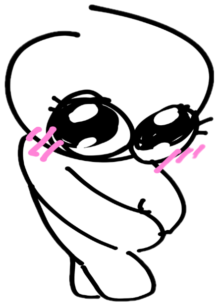 Doodle character with huge sparkling eyes and pink blush, looking bashful and smitten sticker