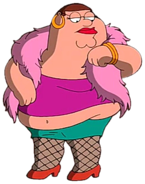 Peter Griffin dressed in drag as a sassy woman, posing confidently in fishnets sticker