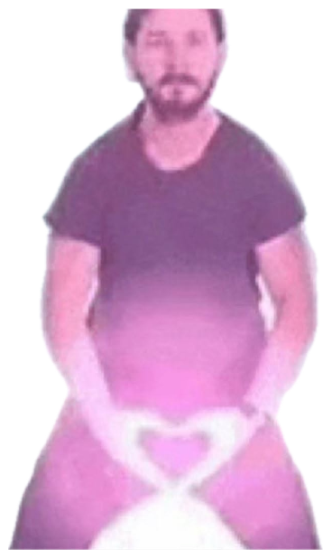 Bearded man in a purple-tinted green-screen clip making a heart shape with his hands sticker