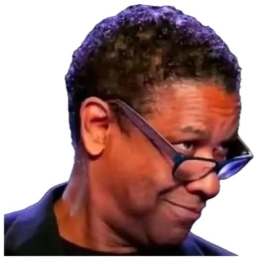 Denzel Washington peering over his glasses with a slow, knowing smirk sticker
