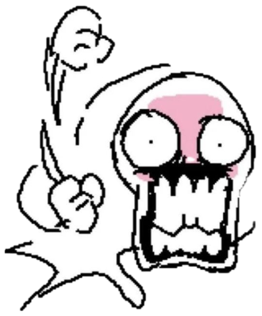Crudely drawn stick figure losing its mind with wide eyes and both fists raised sticker