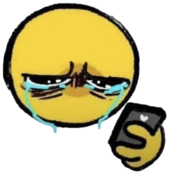 Yellow emoji face crying hard while holding a phone, tears streaming down sticker