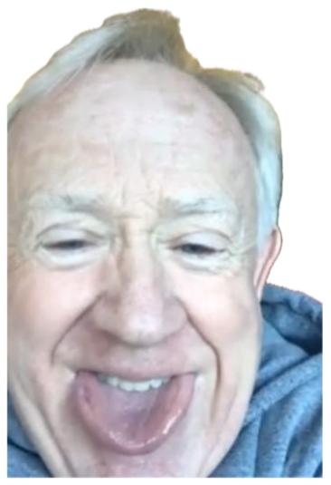 Older man sticking his tongue out and grinning straight at the camera sticker