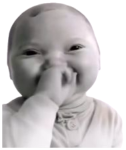 Baby covering its mouth with a hand, stifling a shy, embarrassed giggle sticker