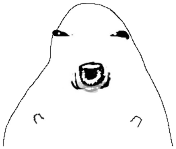The trollge meme bear with mouth wide open mid-yell sticker