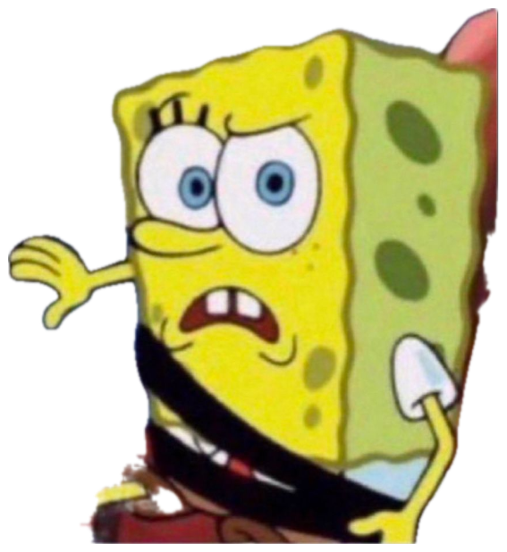 SpongeBob mid-shrug with a confused, uneasy grimace like he has no idea what's going on sticker