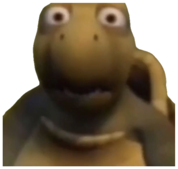 CGI turtle rushing the camera with bulging eyes and an open mouth in shock sticker