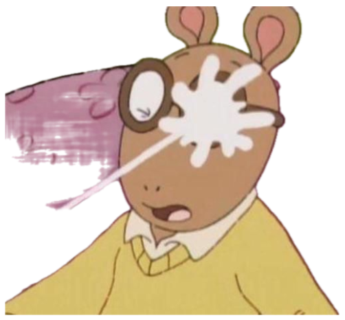Cartoon aardvark hit in the face by a splash, eye wide and mouth open in shock sticker