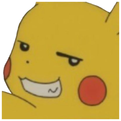 Pikachu with a devious half-lidded smirk, clearly up to something sticker