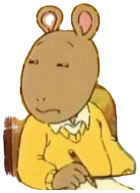 Arthur sitting at a desk with heavy-lidded done eyes and a look of deep resignation sticker