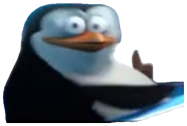 Skipper from Madagascar side-eyeing you with maximum suspicion and a raised flipper sticker
