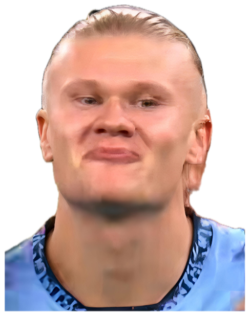 Blond footballer with a slicked-back haircut giving a tight, smug little smirk on the pitch sticker
