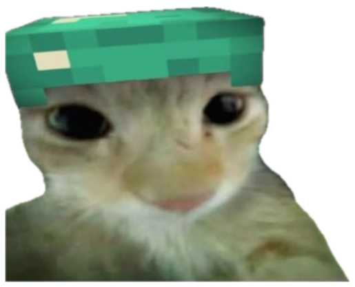 Tabby cat photoshopped into a Minecraft End dimension wearing diamond armor, looking panicked sticker